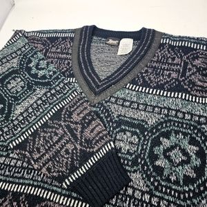 Vintage Impact Acrylic Pullover V-Neck Knit‎ Sweater Men’s Size Medium 80s 90s